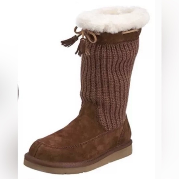 UGG Brown Crochet Knit Suburb Sheepskin Top Boot USA SIZE 8 - Picture 1 of 8
